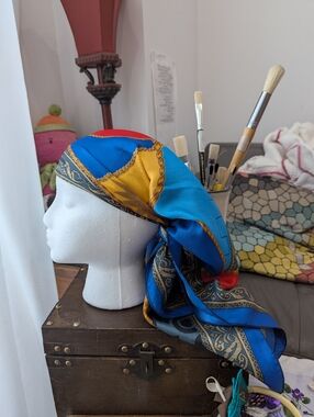Big Soft Silky Vintage Astrology Scarf Moon Star Sun Blue Yellow Red